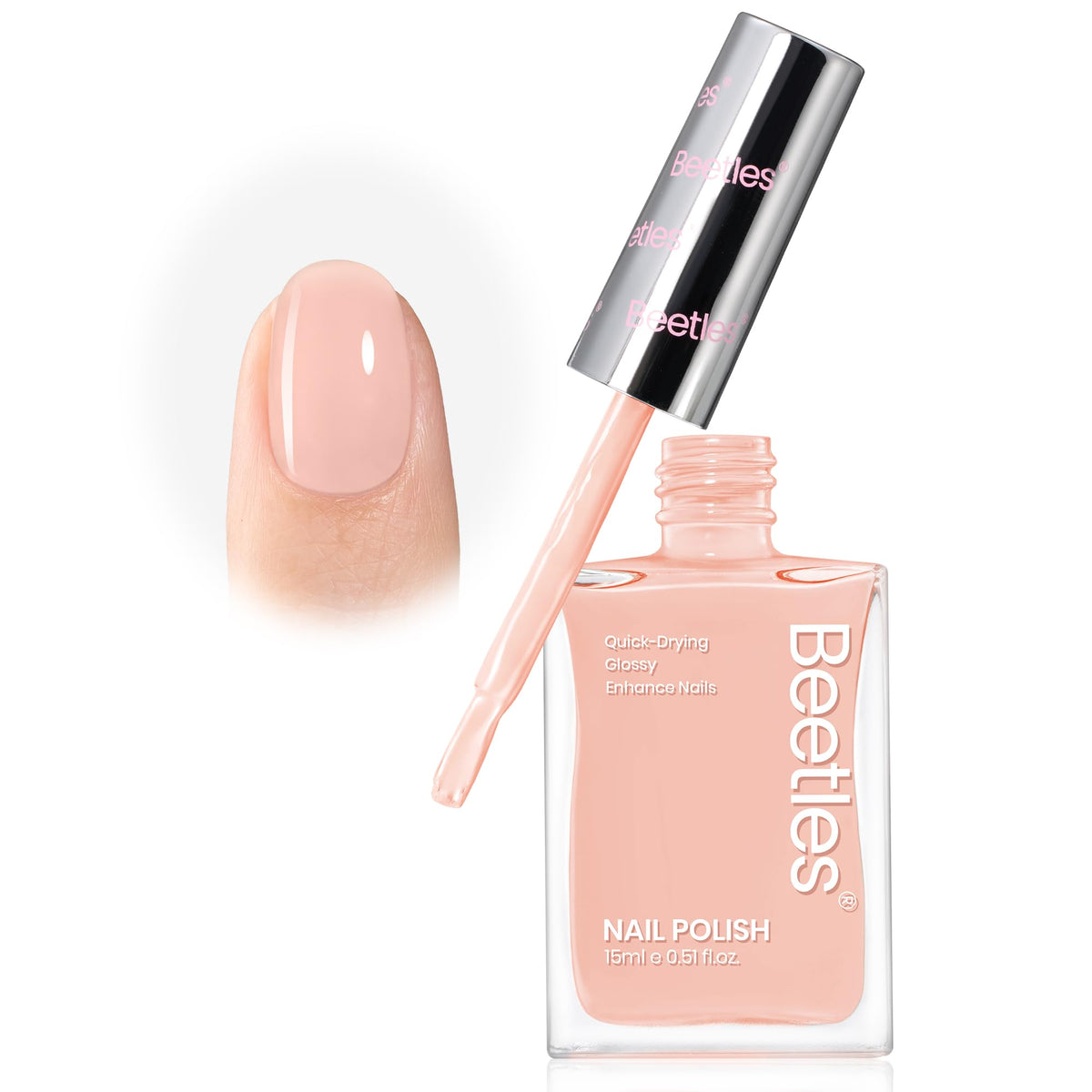 Beetles Bubble Bliss bottle shows nude pink polish ready for nail care and strengthening.