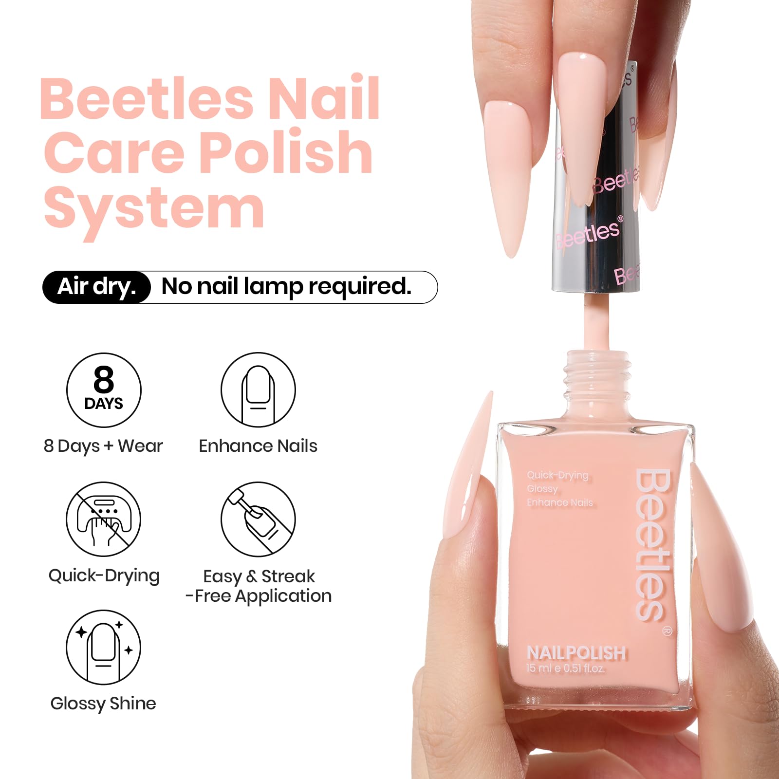 Beetles Bubble Bliss swatches display natural nude pink shade for smooth nails.