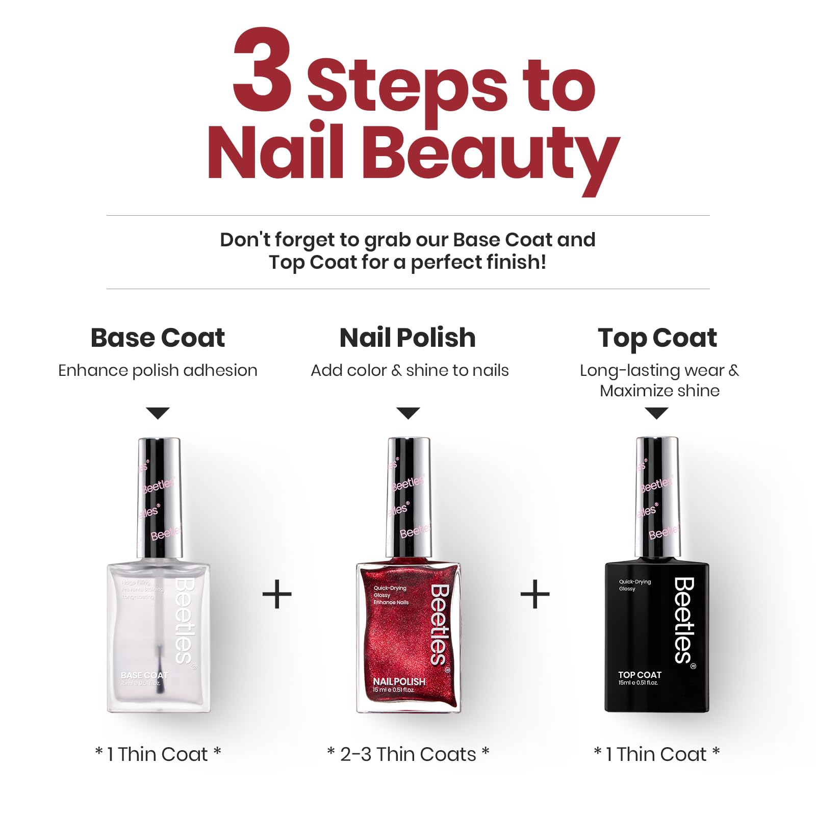 Beetles Christmas nails provide a luxurious red sparkle.