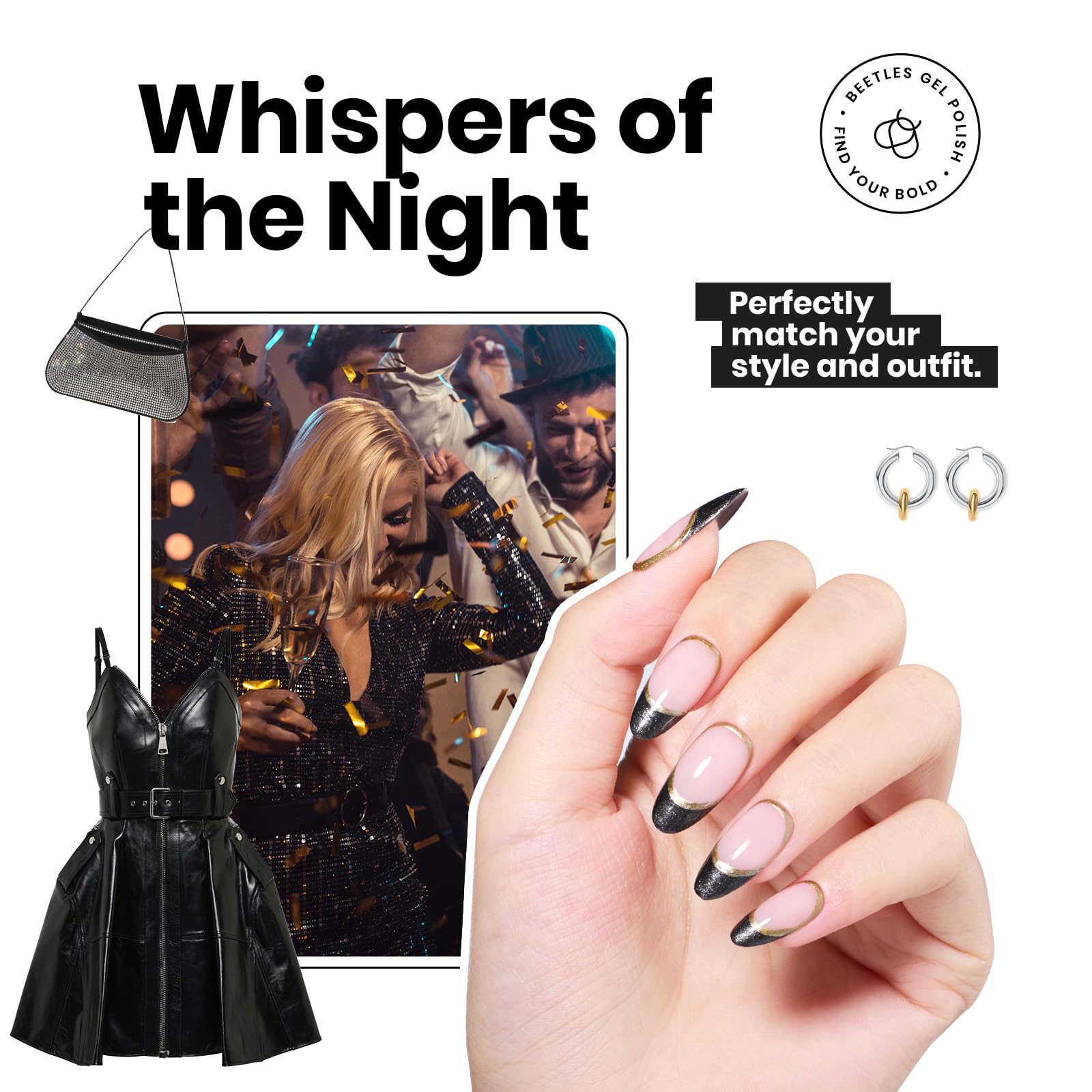 Beetles Black Glitter Nail Polish high-gloss finish enhances shine on nails.