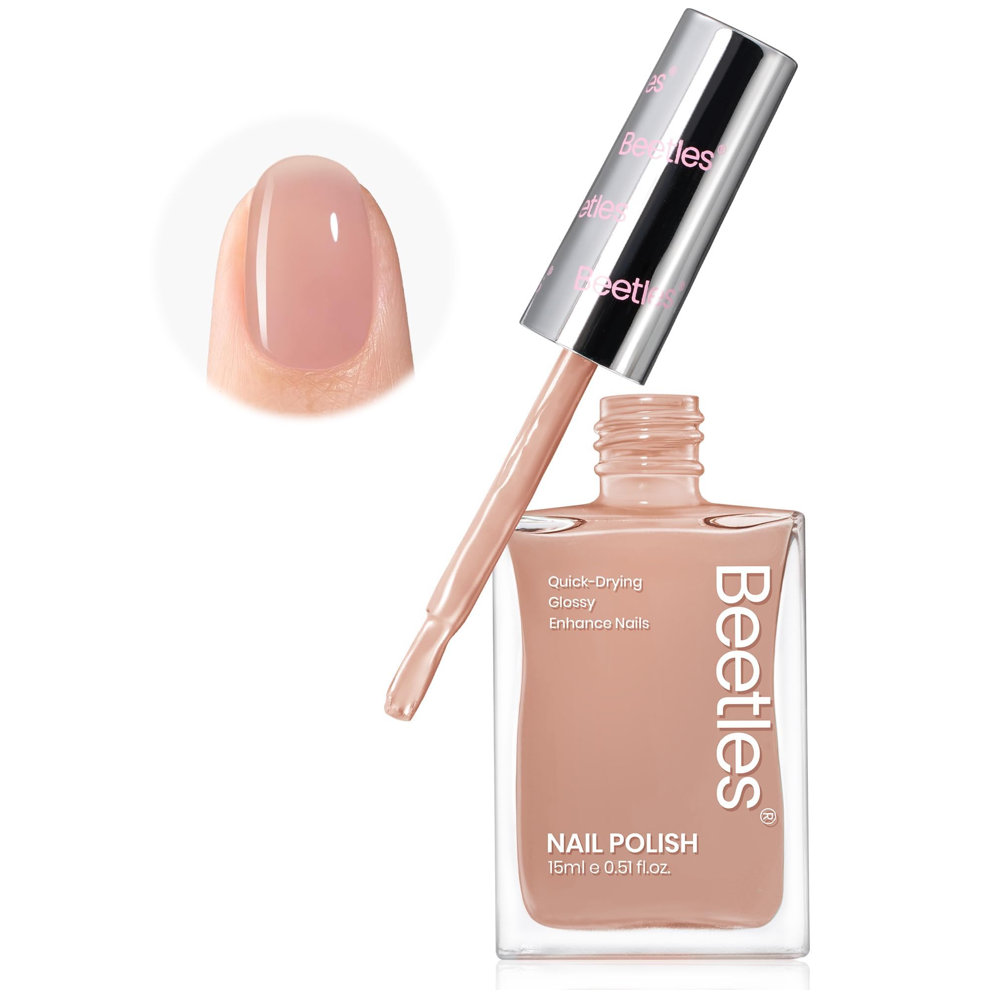 Beetles Gel Polish Jelly Nude bottle showing quick-dry finish for fast at-home manicures.