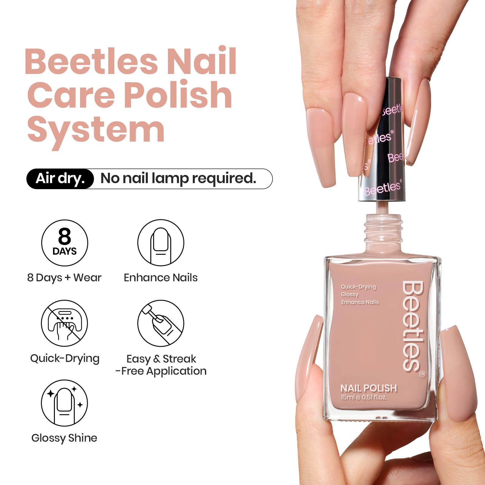 Beetles Jelly Nude polish with high gloss and long wear for a polished look.