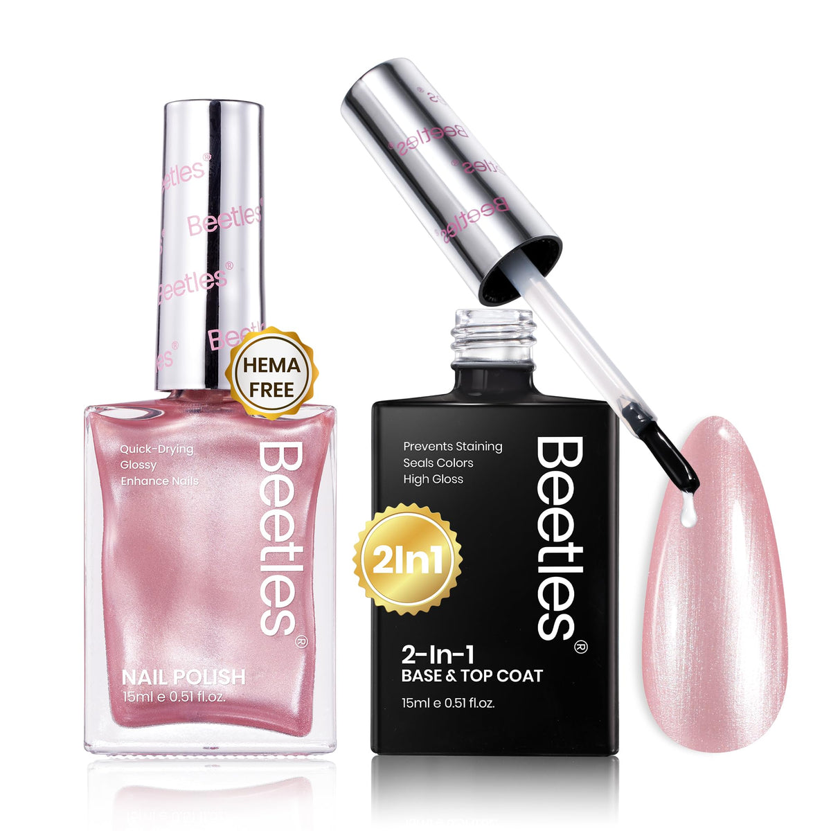 Beetles Pearl Pink bottle close-up showing vibrant color for stylish nails