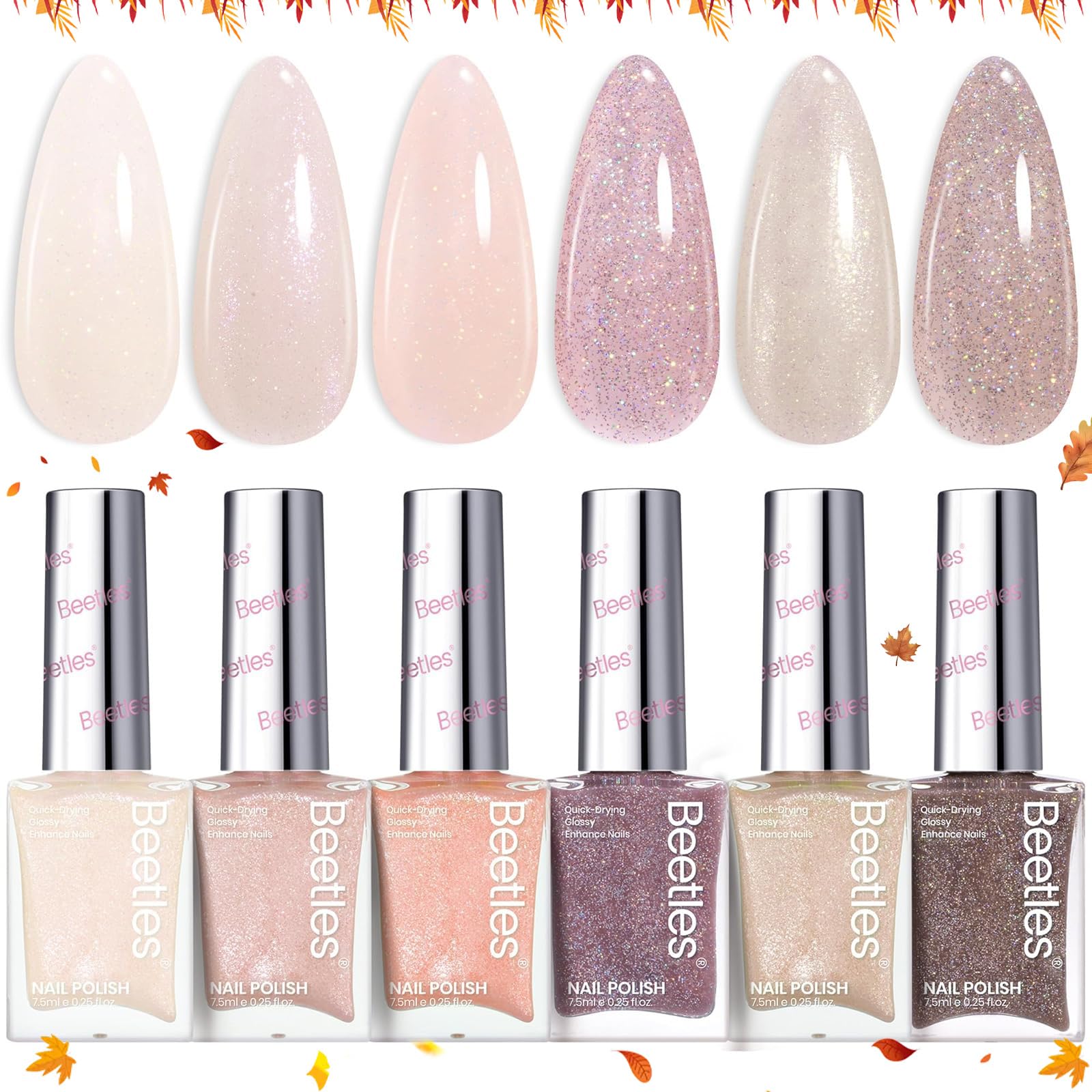 Beetles Gel Polish Set: six nude shades swatch for salon-ready nails