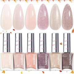 Beetles Gel Polish Set: six nude shades swatch for salon-ready nails