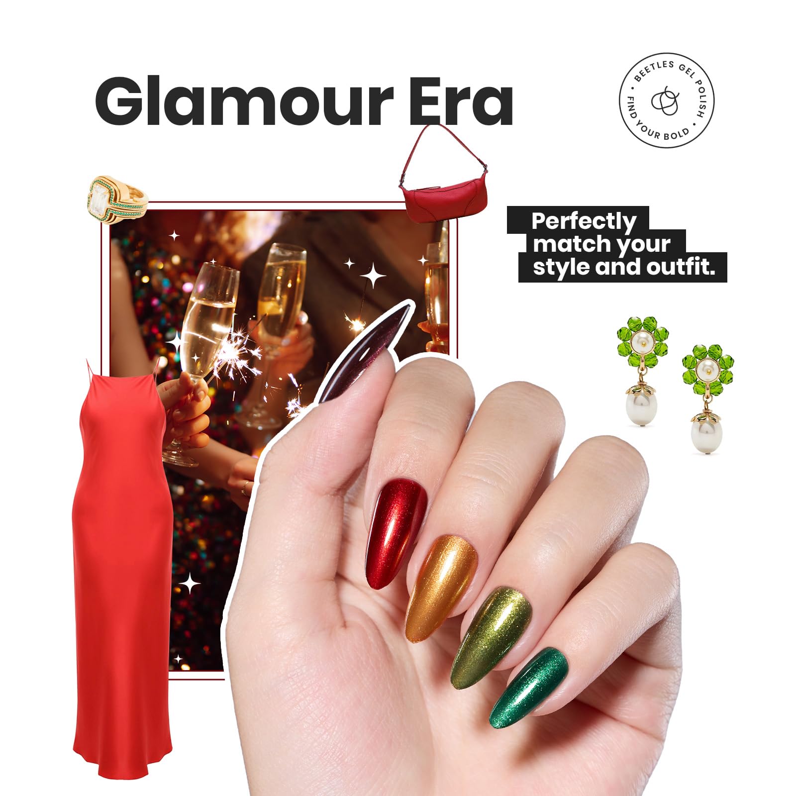 Beetles valentines swatches on nails demonstrate quick, chip-resistant color.