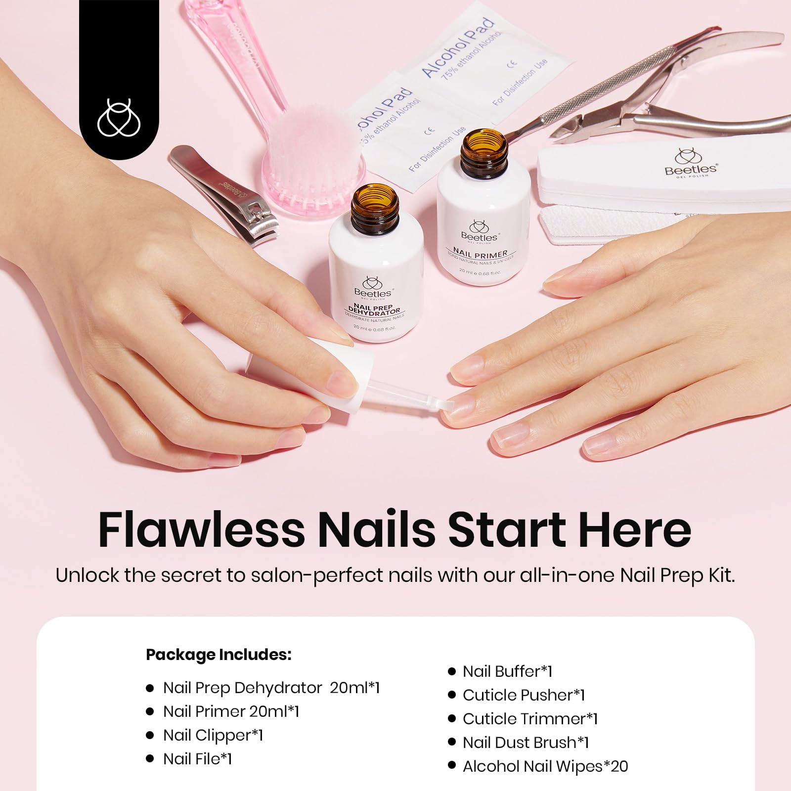Beetles Nail Prep Kit primer bottle ready for bonding base coat and color gel.