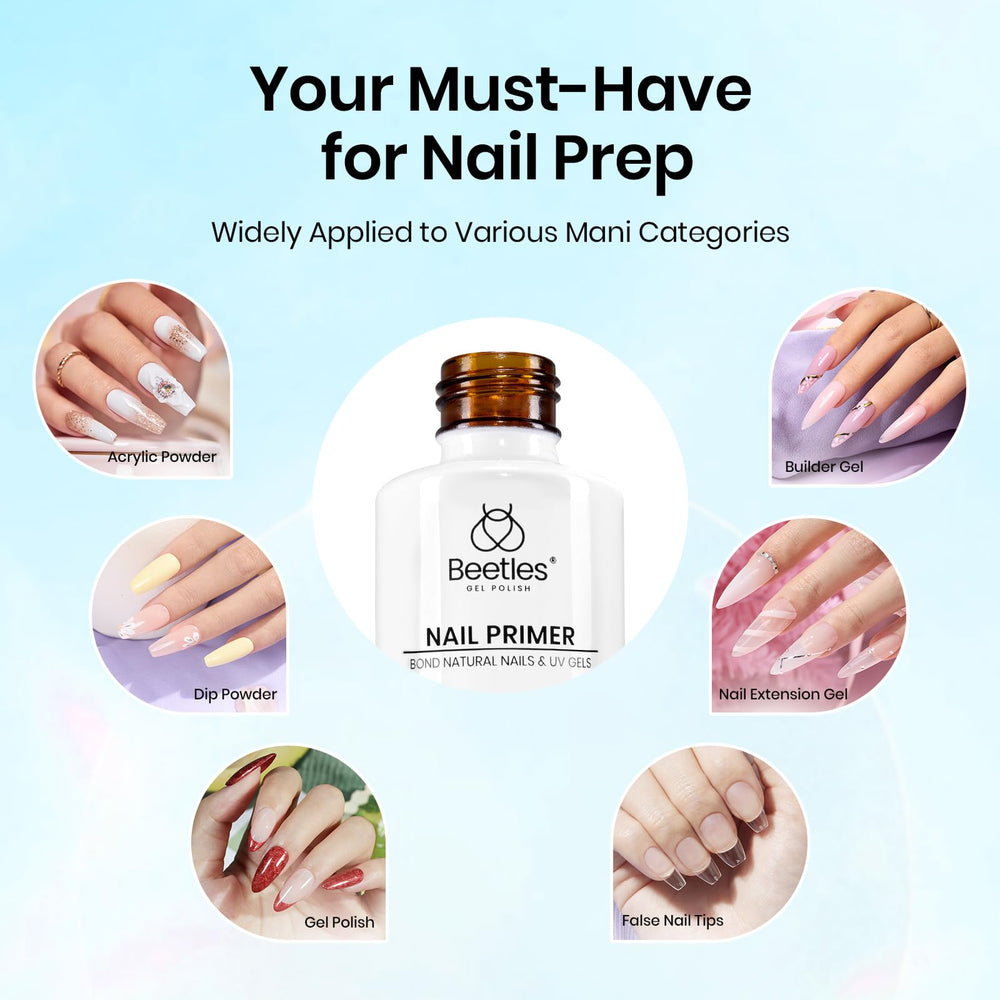 Beetles Nail Primer bottle and base coat sequence for nail art