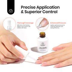 Beetles Nail Primer brush close-up showing precision short-bristle design.