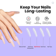 Beetles primer demonstrates HEMA-free and acid-free formula for sensitive nails.