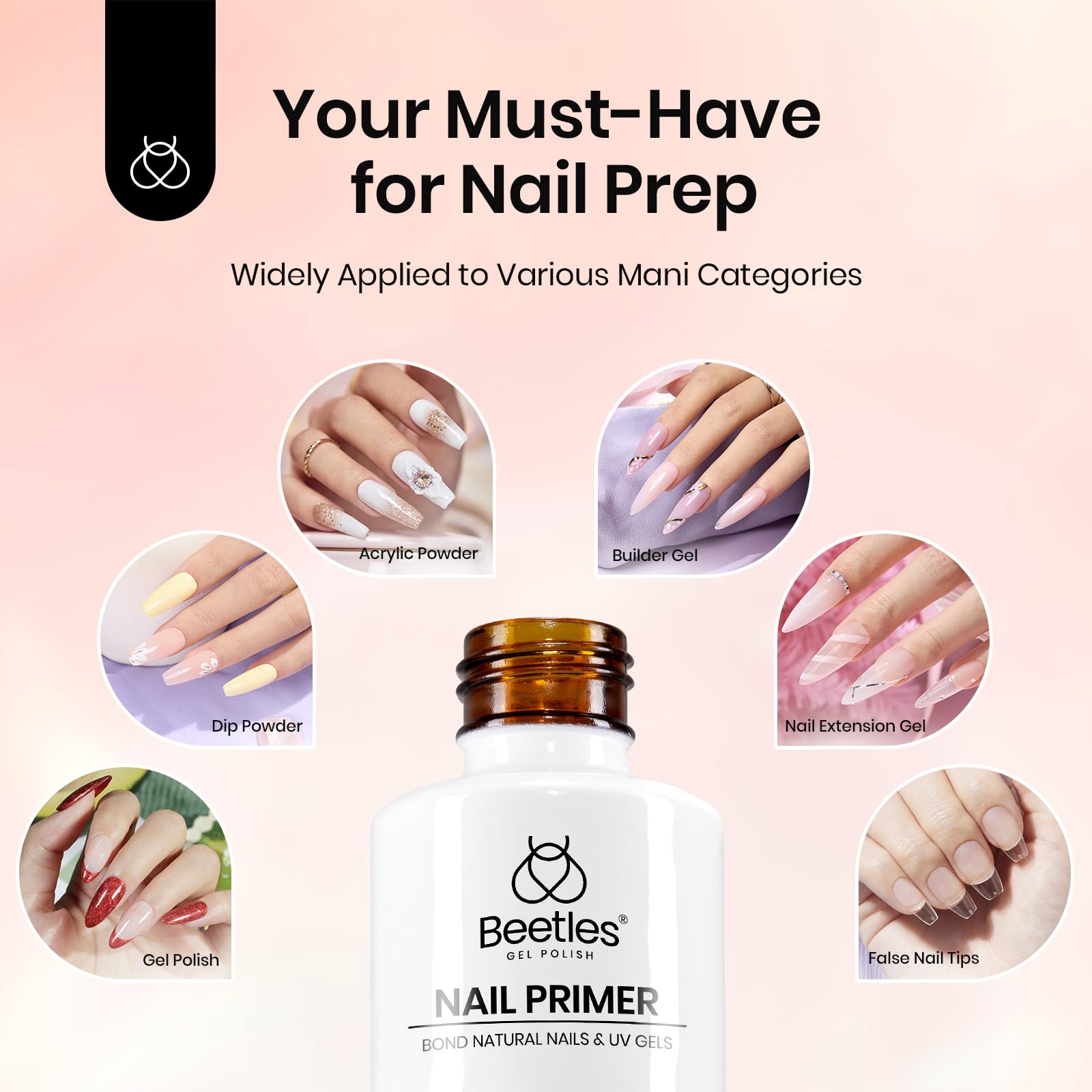 Beetles Nail Primer packaging highlighting the 20ml bottle and brush.