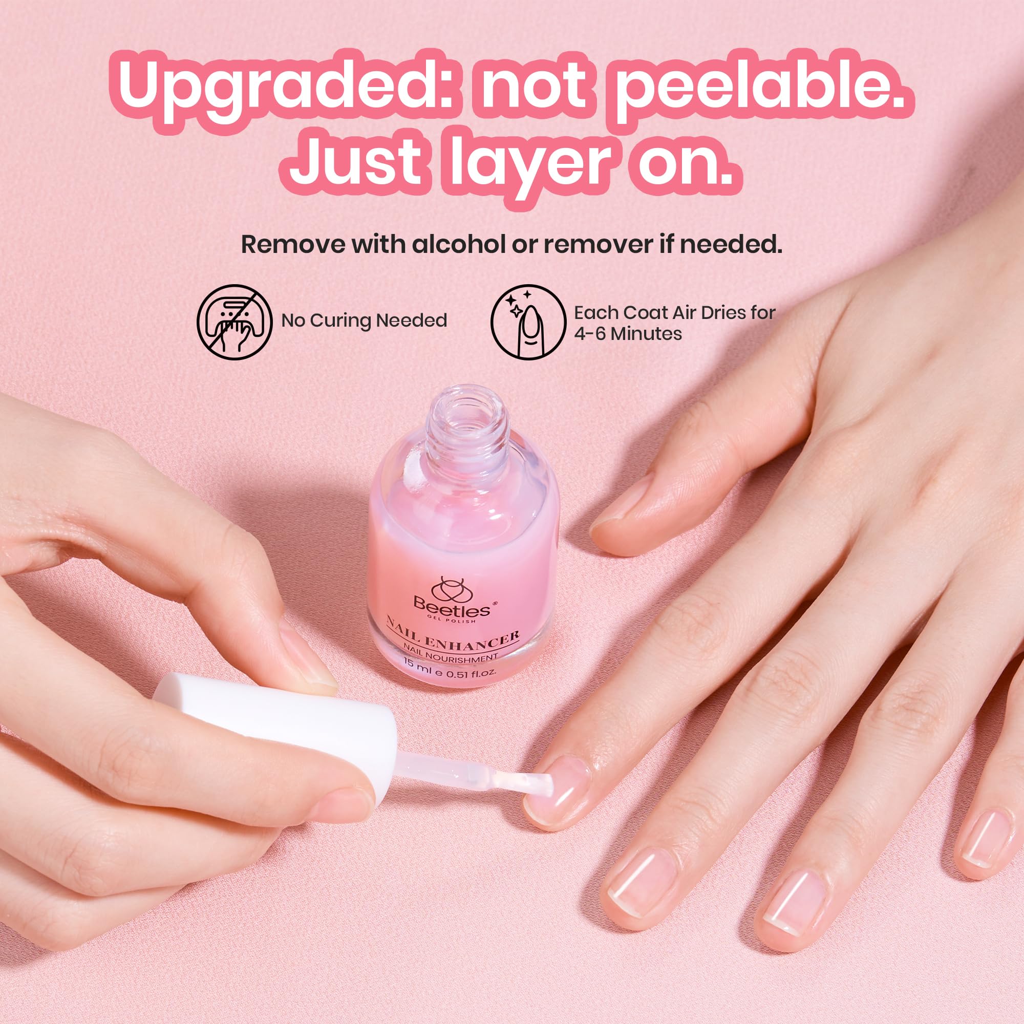 Beetles Nail Strengthener clear finish enhances nail appearance while supporting resilience.