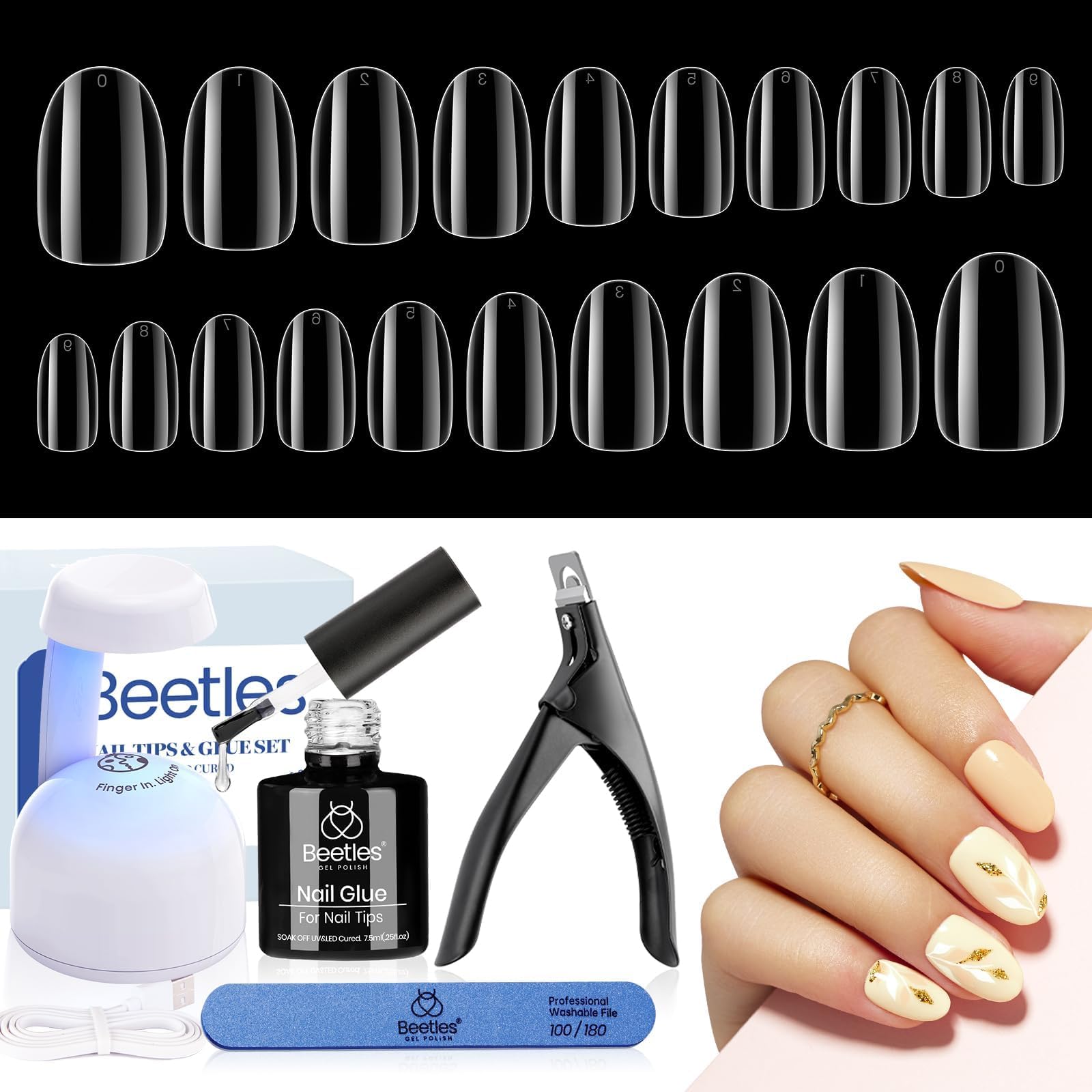 Beetles Nail Tips 240 Pcs Short Oval Kit pre shaped tips for faster DIY manicures