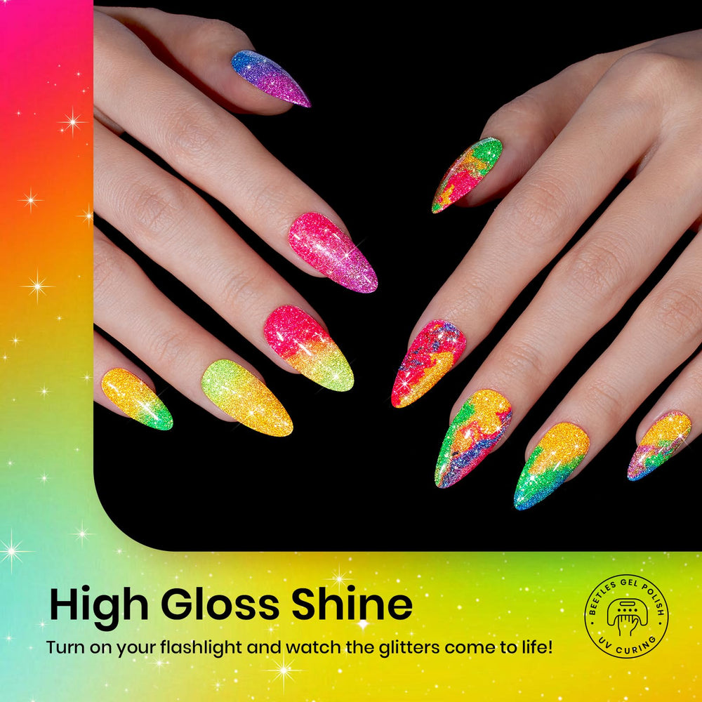 Beetles Gel Polish Neon Carnival blue glitter gel for vibrant aquatic-inspired nails.