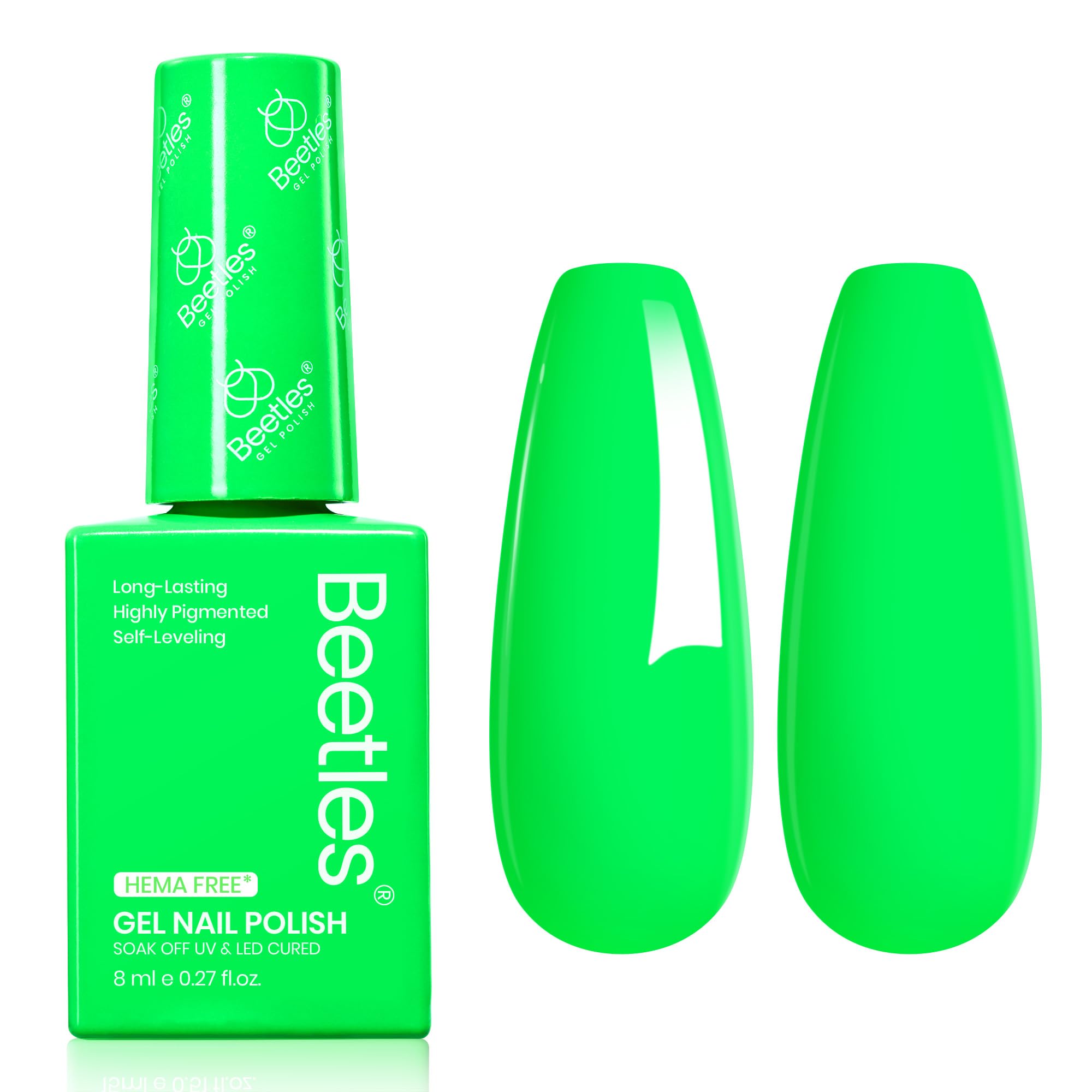 Beetles Neon Green Gel Polish bottle—vibrant shade for bold nails