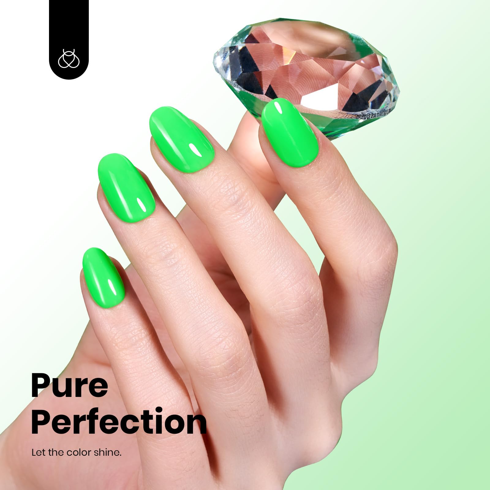 Beetles Neon Green Gel Polish on nail—long-lasting color