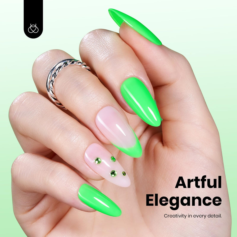 Beetles Neon Green Gel Polish under UV lamp—quick cure for fast manicures