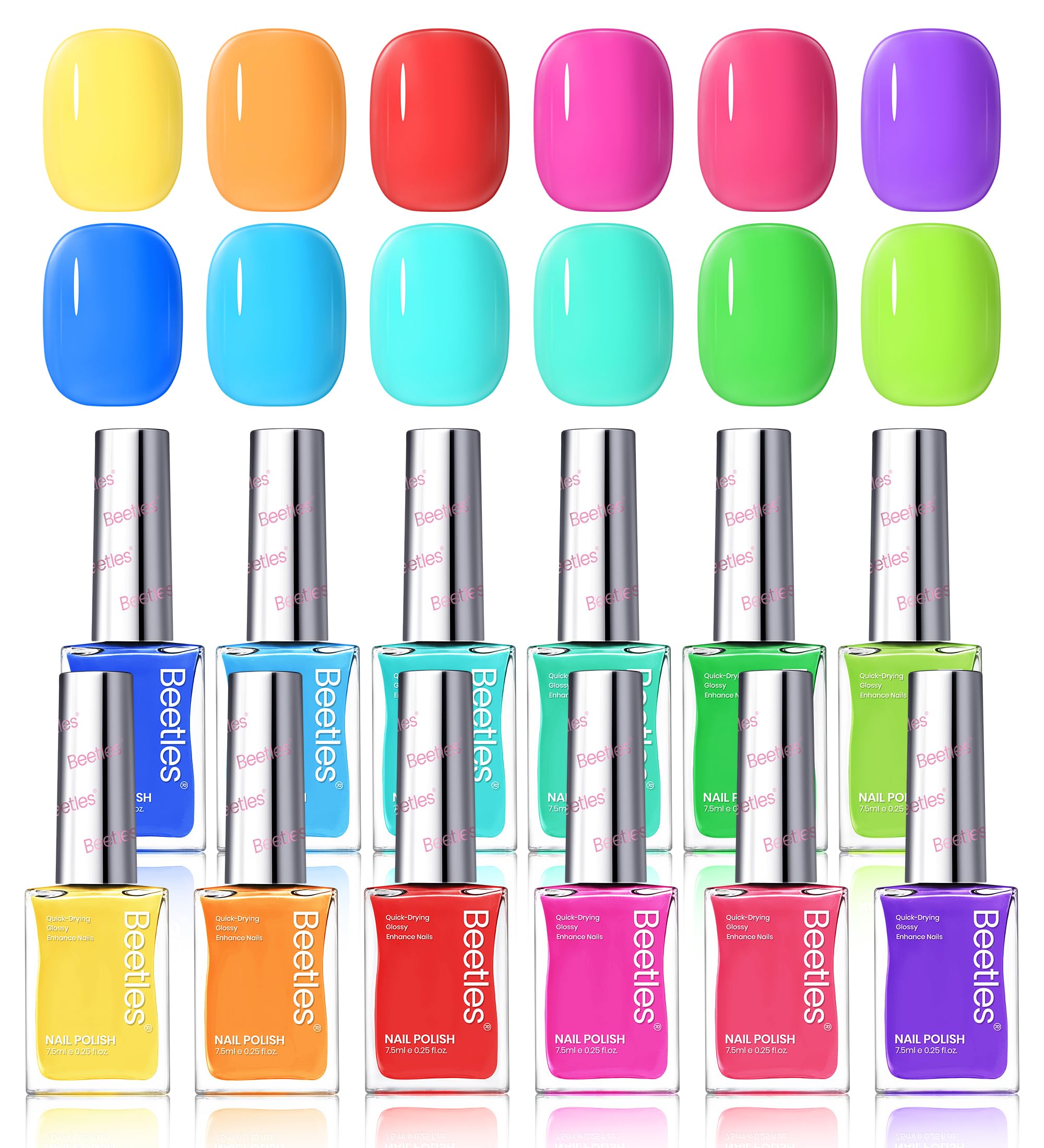 Beetles Neon Nail Polish Set with 12 bright shades for quick, high-gloss manicures.
