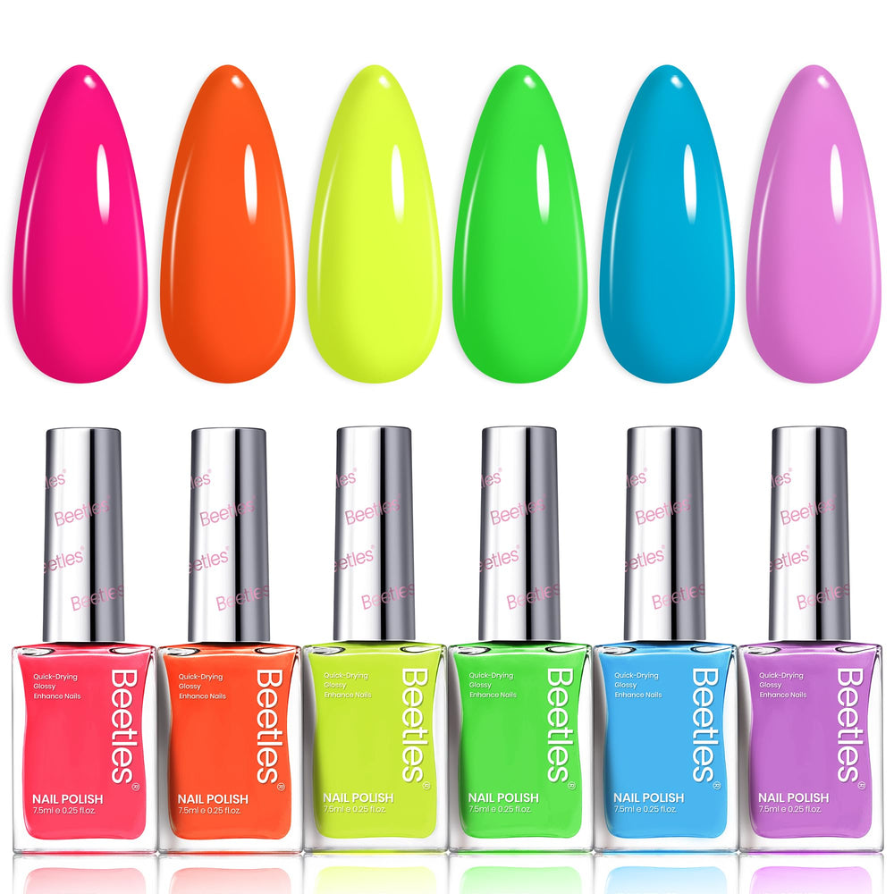 Beetles Neon palette swatches reveal vivid colors for playful summer nails.