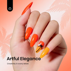 Beetles Neon Orange gel polish bottle in action shows easy layering