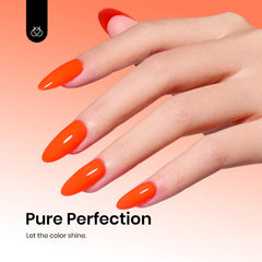 Beetles Neon Orange gel polish brush closeup demonstrates smooth application