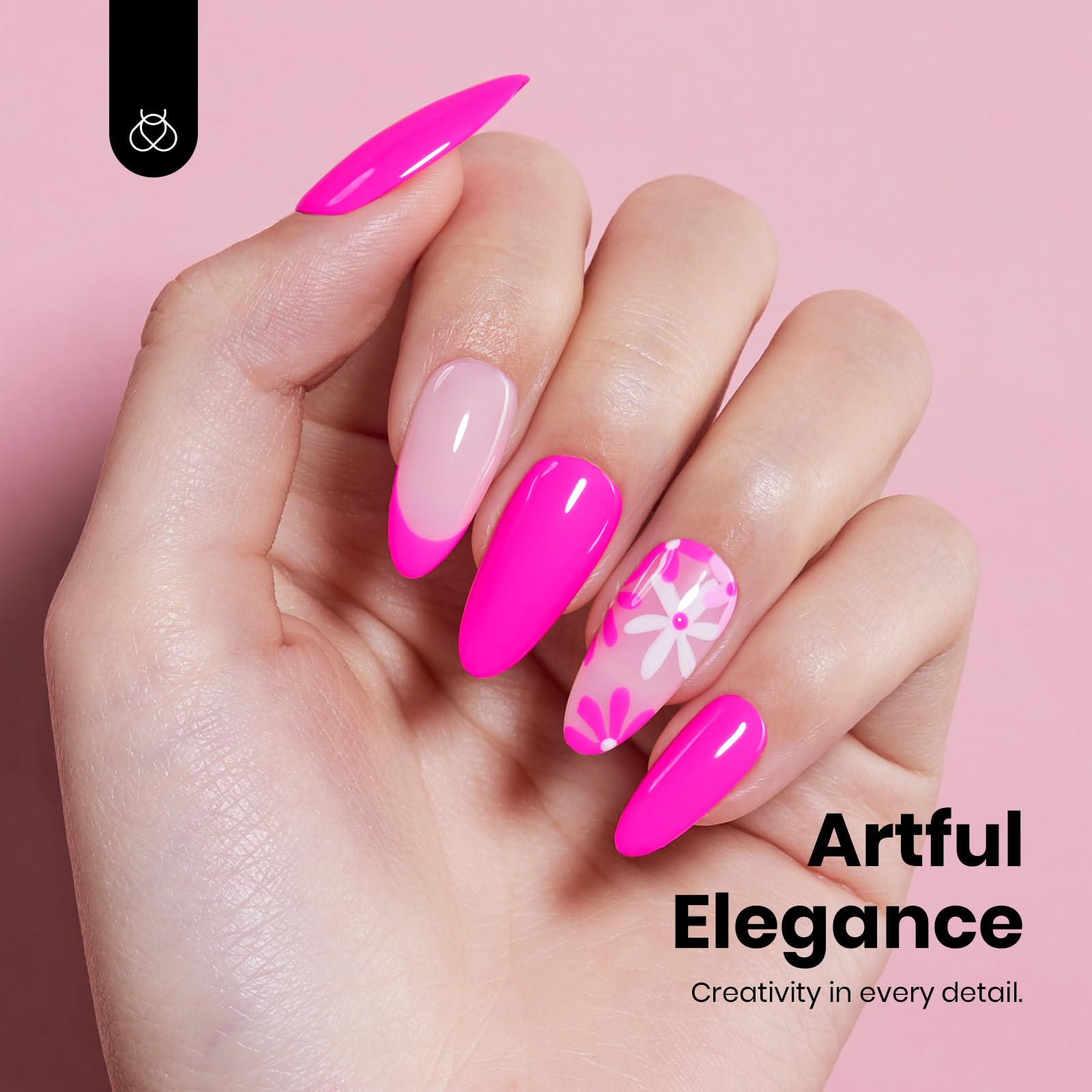 Beetles Neon Pink on nails displays long-lasting, high-shine result.