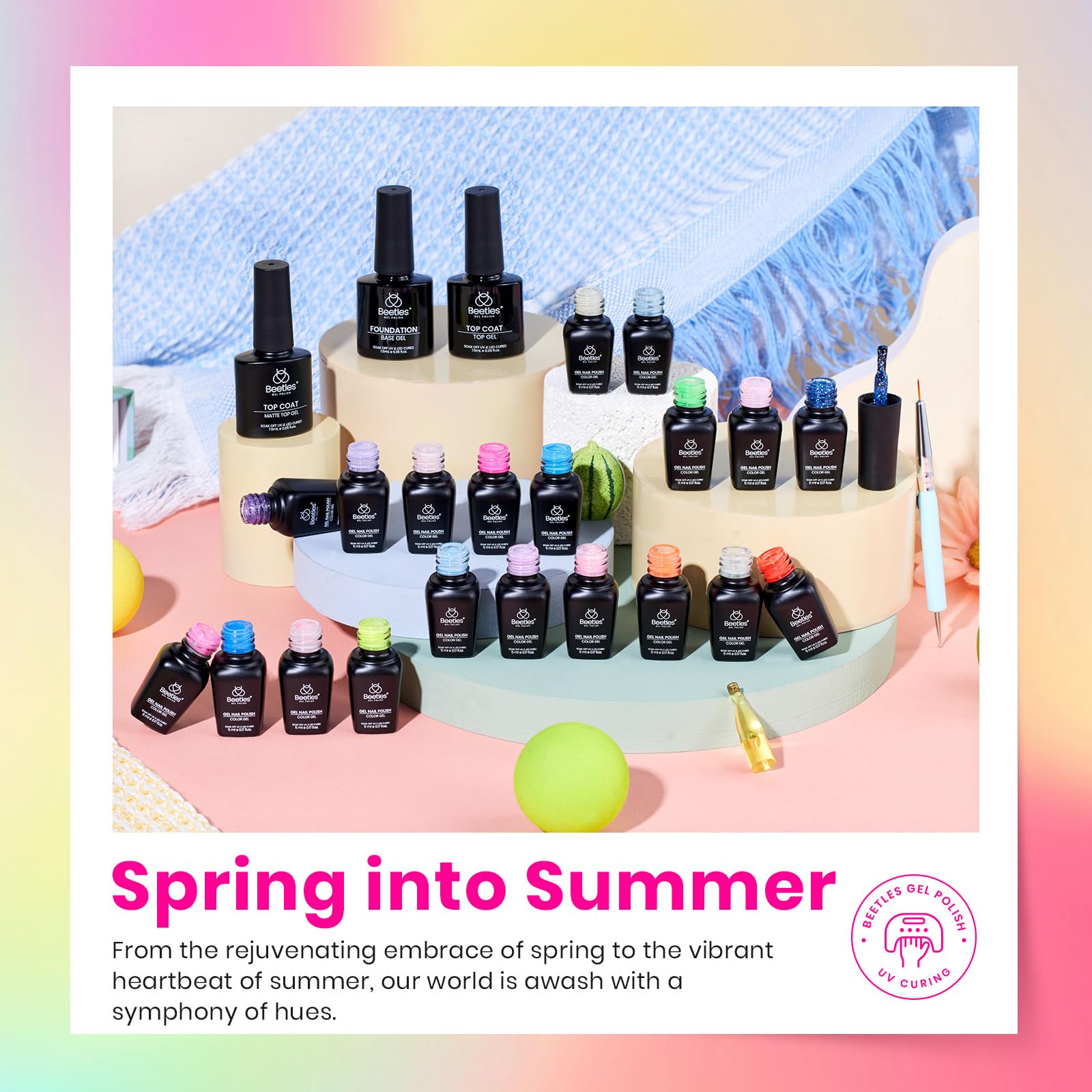 Beetles neon pink and glitter shades enable bold designs.