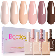 Beetles Neutral gel polish set swatches display six nude shades for versatile manicures