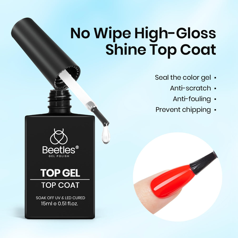 Beetles No-Wipe Top Coat shines after cure for long-lasting beauty.