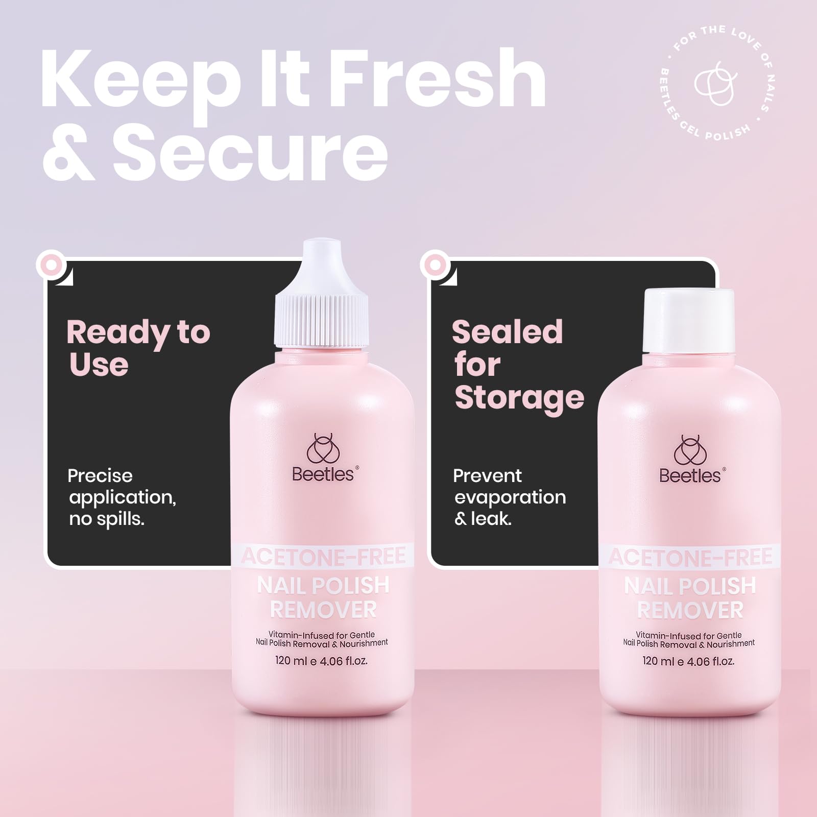 Beetles Non-Acetone Remover travel 120ml ready for on-the-go touch-ups