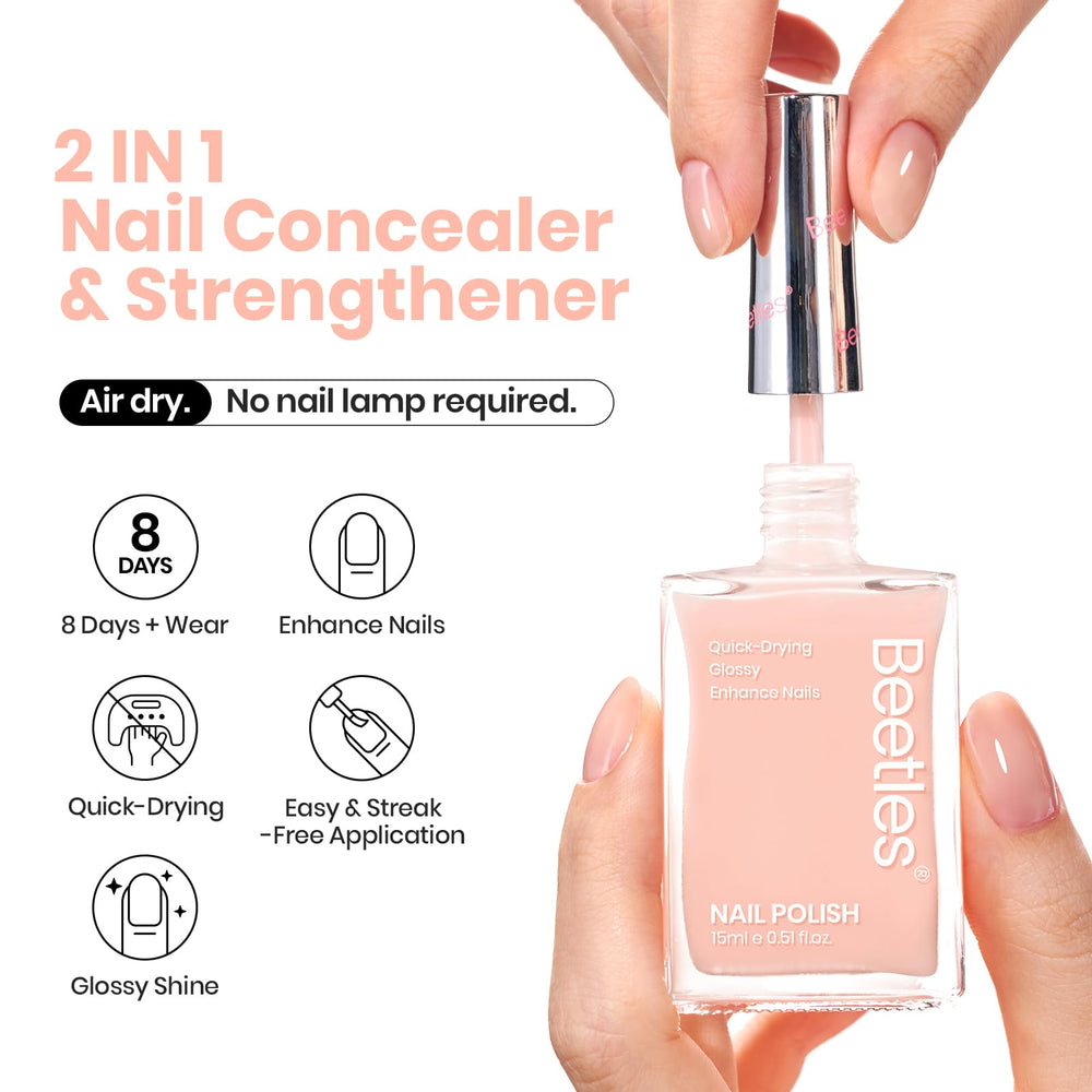 Beetles Nude Nail Concealer application showcases quick coverage for uneven nails.