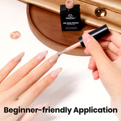 Beetles nude fall gel polish application showing simple at-home manicure steps