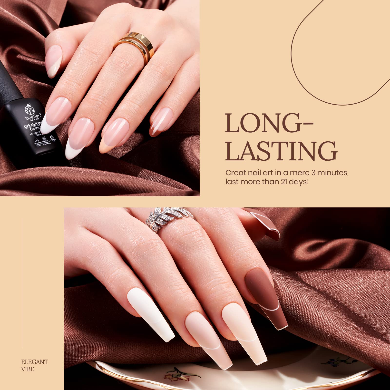 Beetles Nude Gel Polish A415 peach brown swatch for soft, sunny nails.