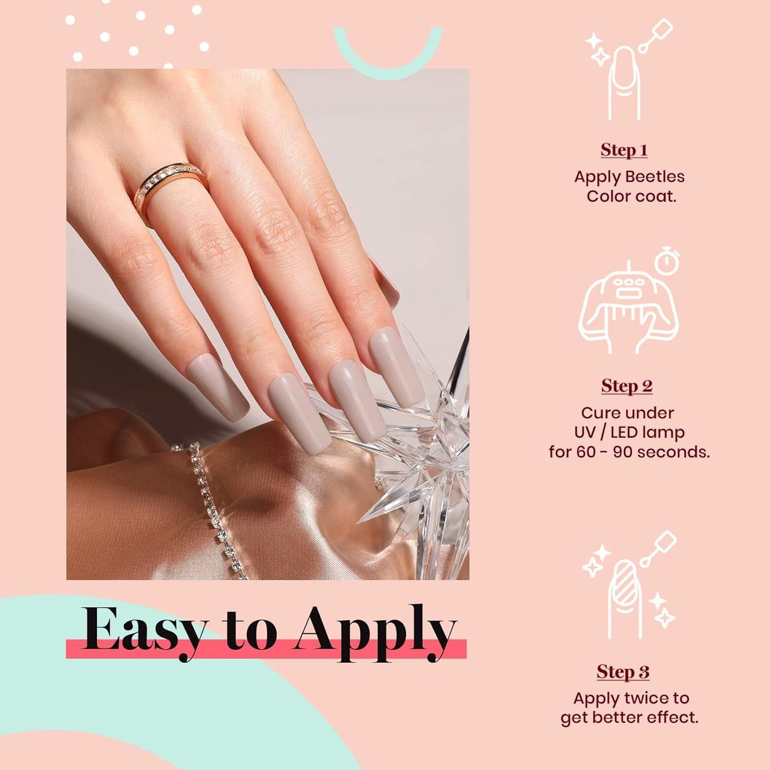 Beetles Nude Gel Polish base-top coat setup for best wear.