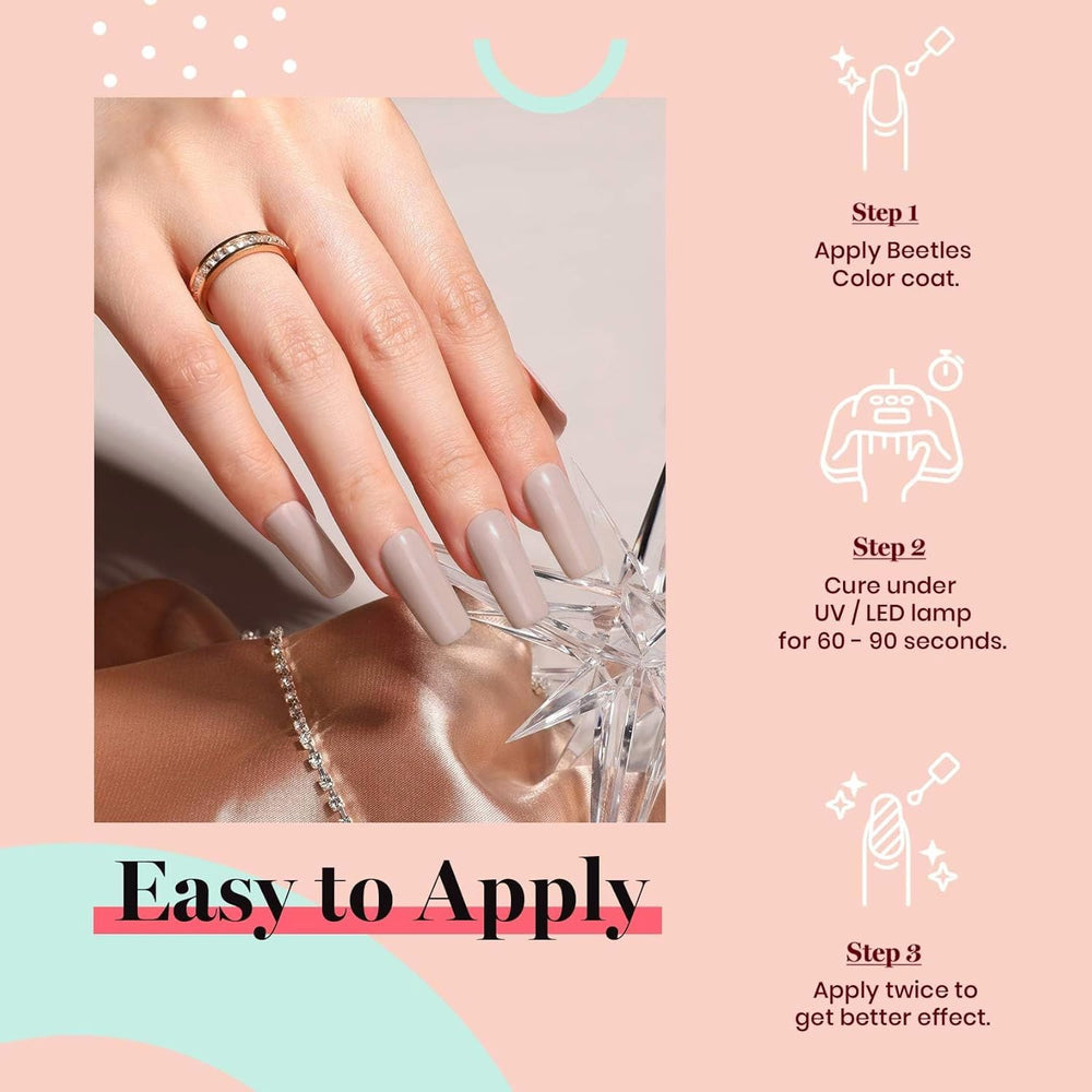 Beetles Nude Gel Polish base-top coat setup for best wear.