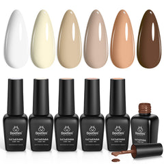 Beetles Nude Gel Nail Polish Set display with six nude shades for versatile everyday manicures.