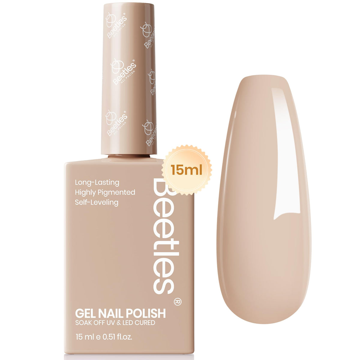 Beetles Nude Gel Polish bottle showing long-lasting nude color for chic nails.