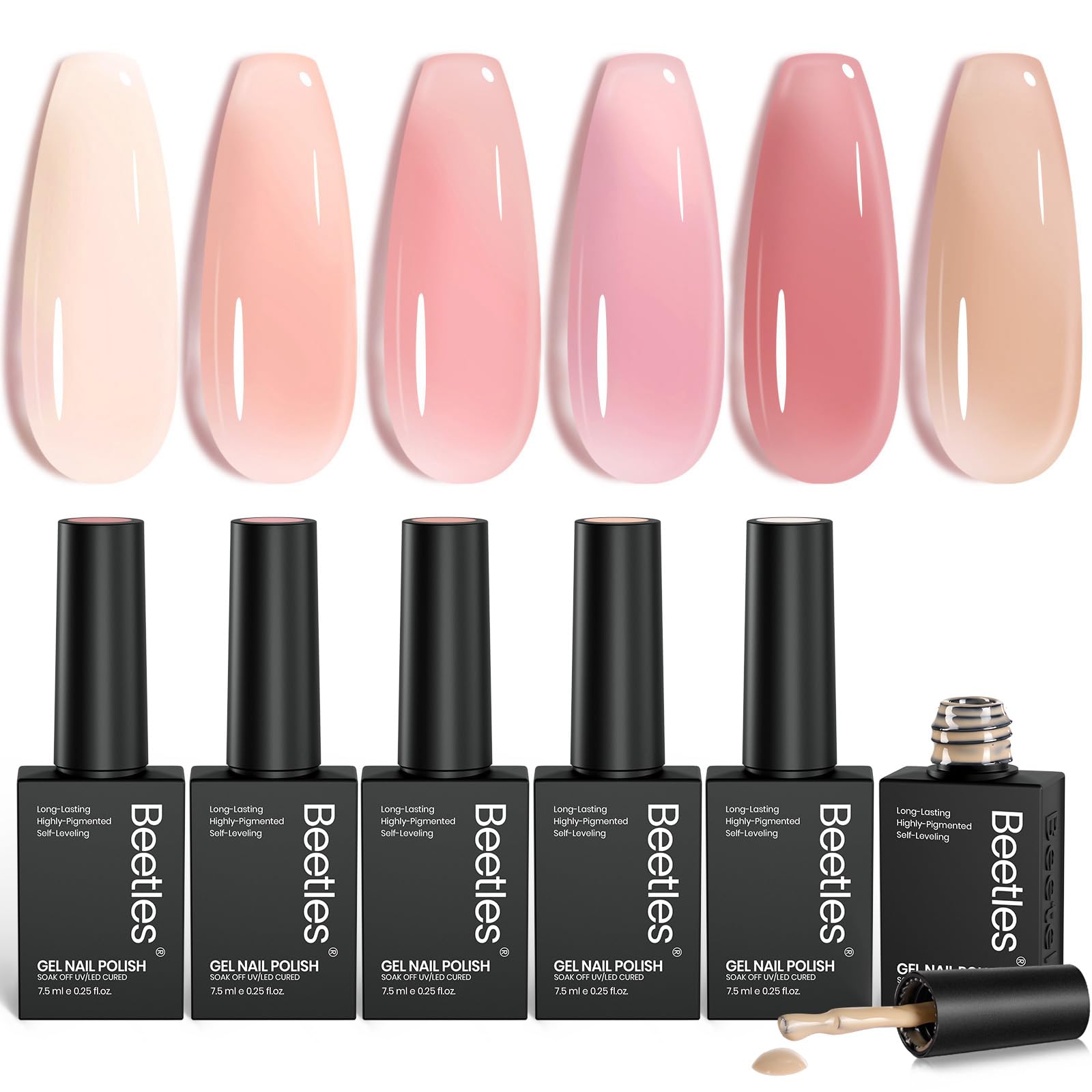 Beetles Nude Gel Polish Set displays six colors for versatile manicures