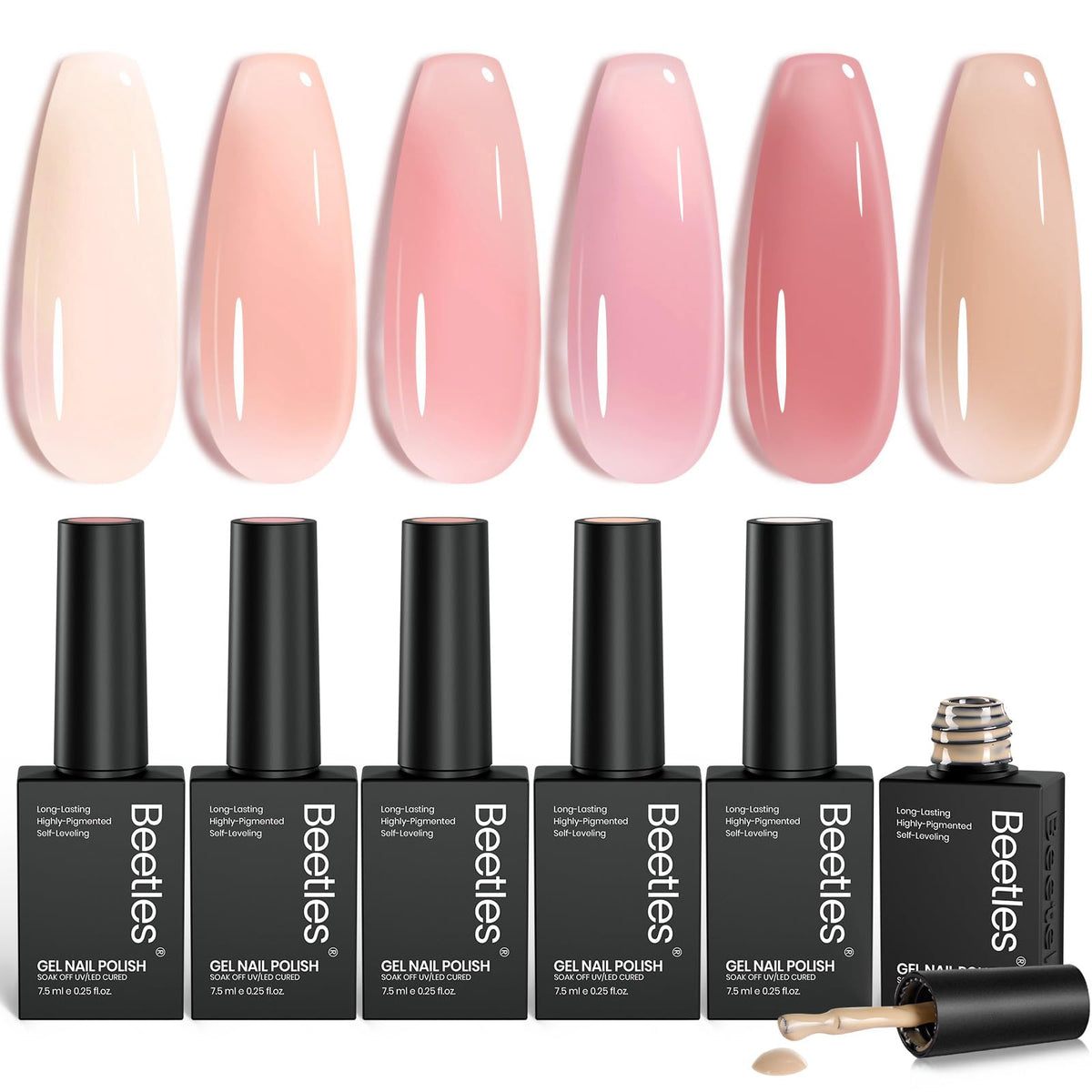 Beetles Nude Gel Polish Set displays six colors for versatile manicures
