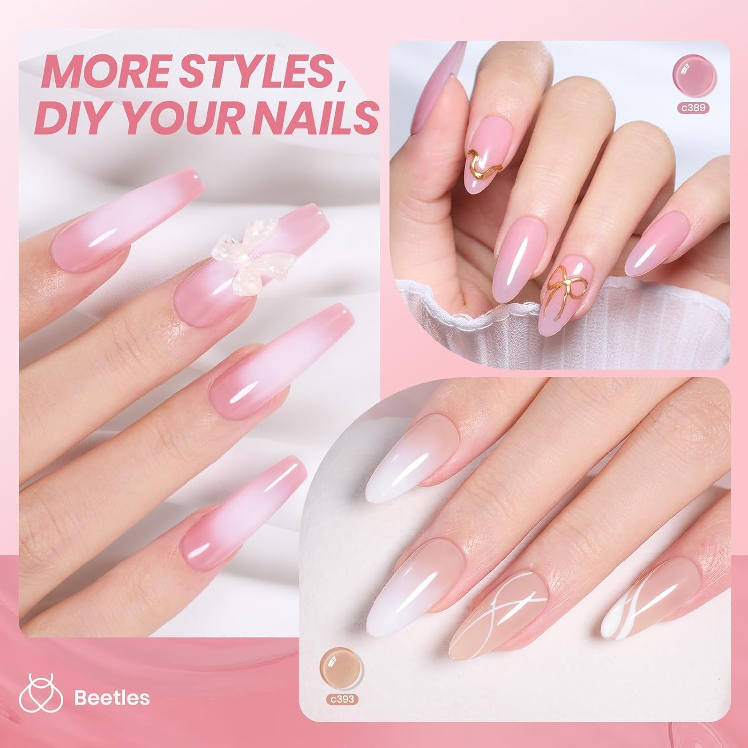 Beetles Nude Gel Polish Set sheer nude pink shade with buildable coverage