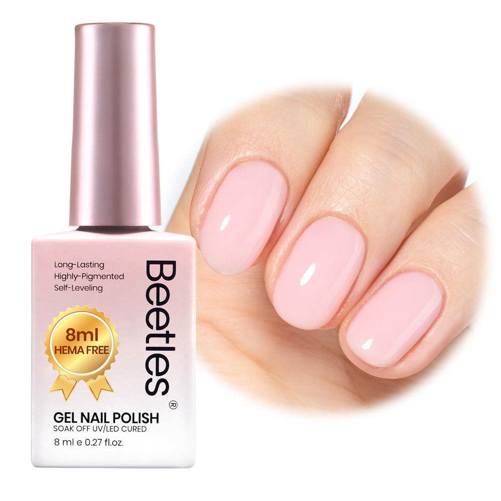 Beetles Nude Pink gel polish bottle close-up showing a natural nude shade and shine