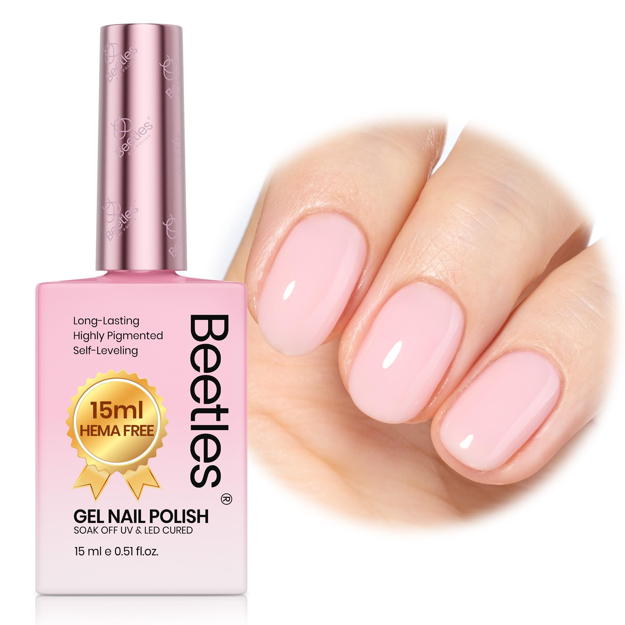 Beetles Nude Pink Gel Nail Polish bottle shows a versatile everyday shade