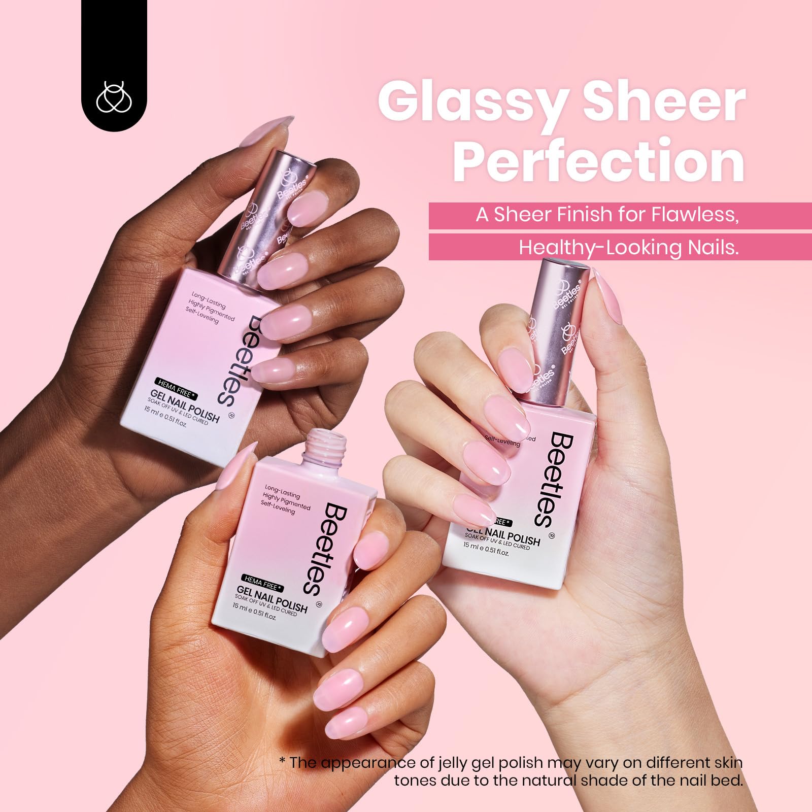 Beetles Na621 bottle features light pink shade for natural manicure look.