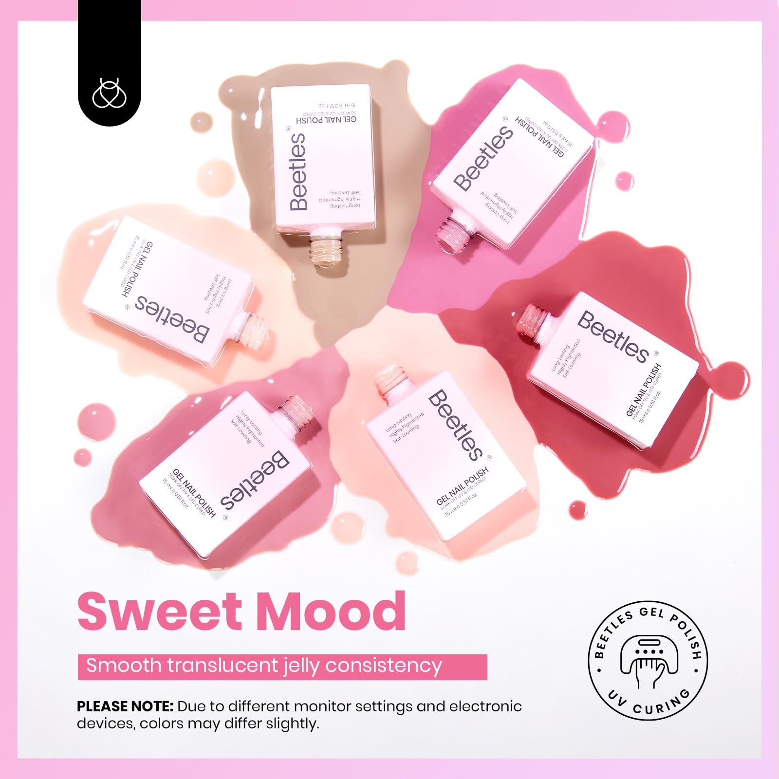 Beetles Nude Pink Gel Nail Set layering demonstrates building from sheer to solid color