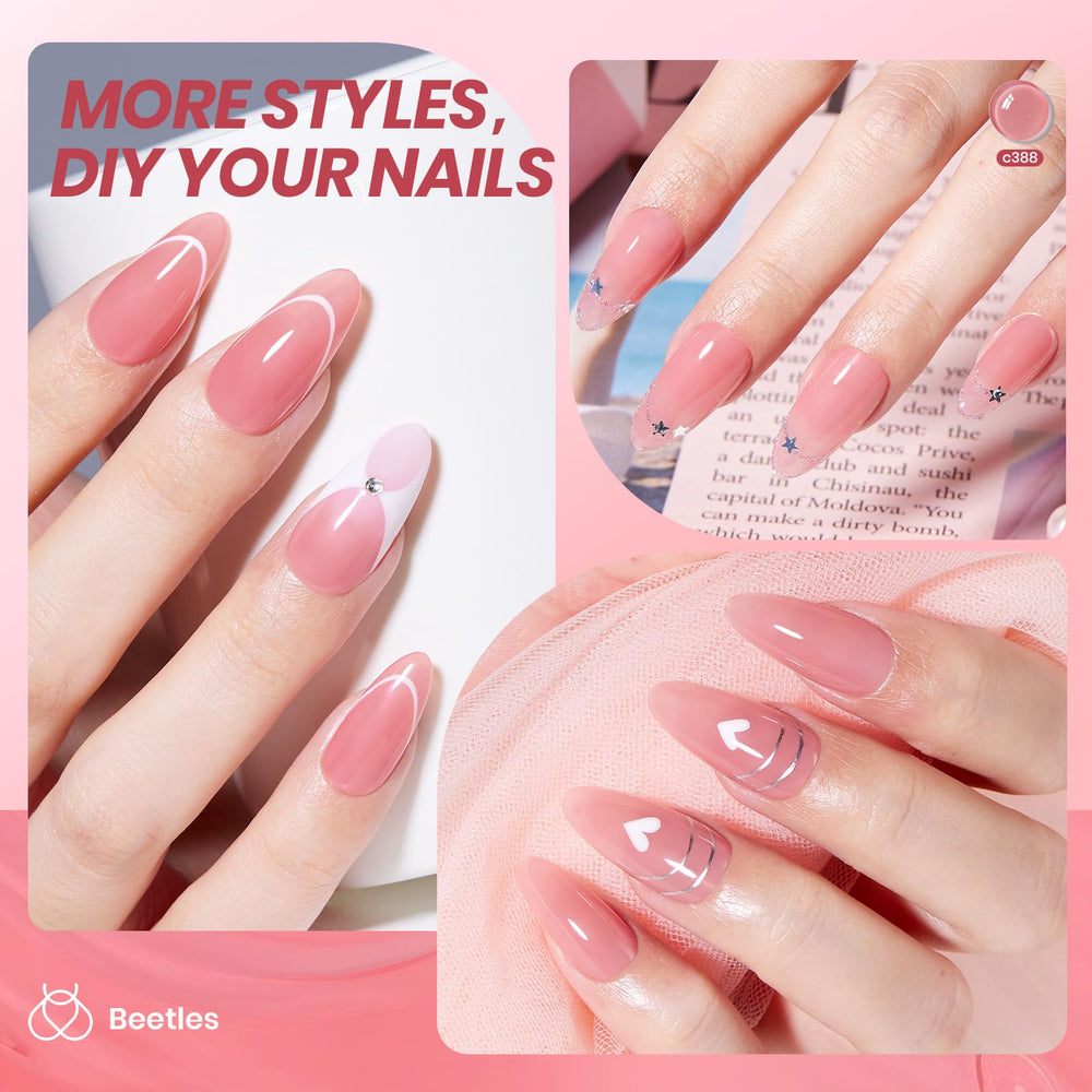 Beetles Nude Pink gel polish packaging and shade in a compact 7.5ml bottle.