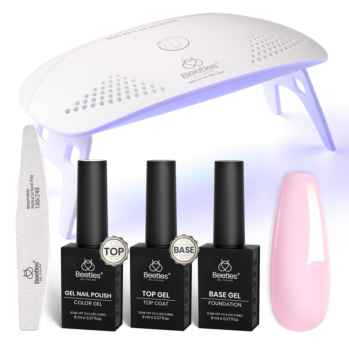 Beetles Nude Pink gel polish kit for at-home manicure with easy application.