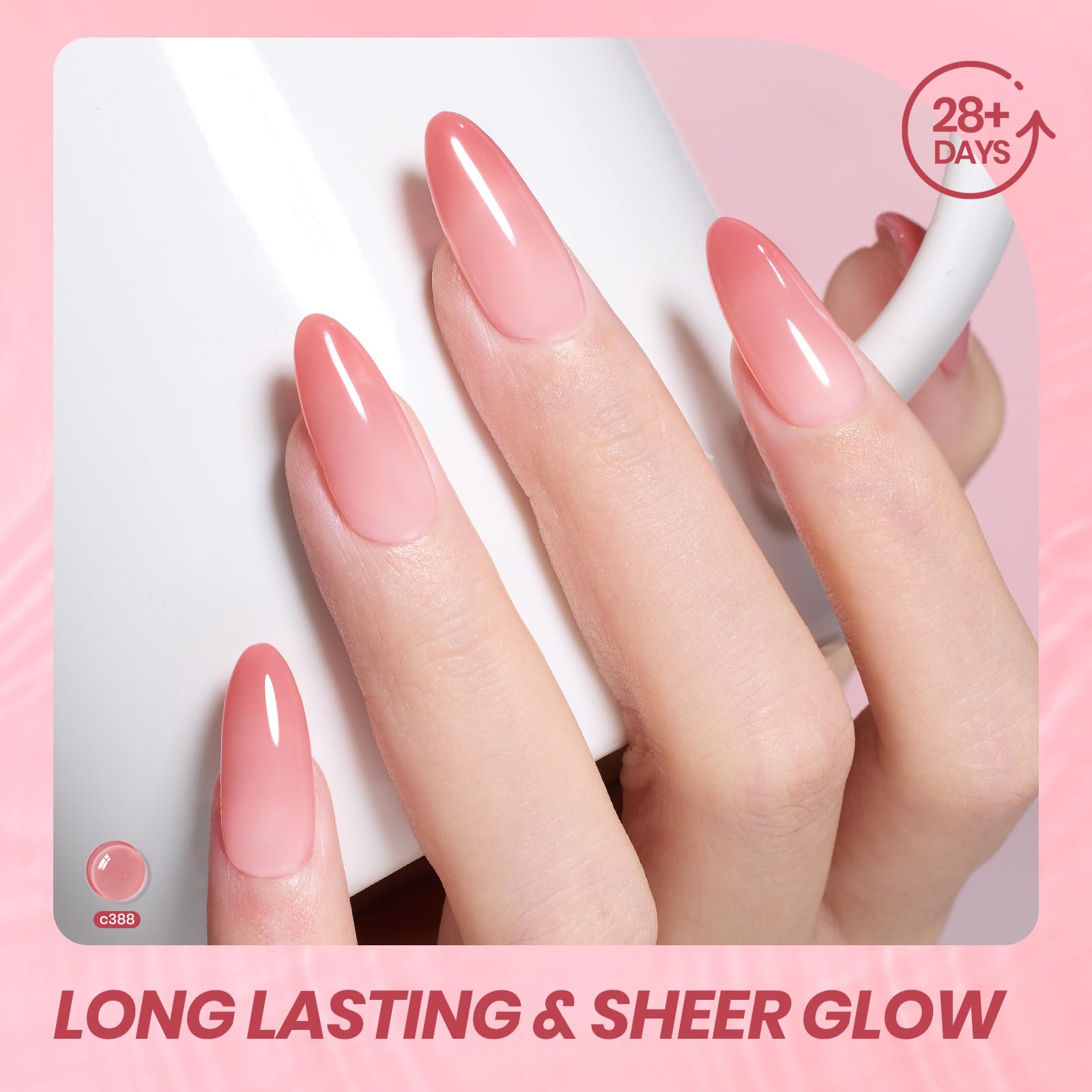 Beetles Nude Pink gel polish bottle and swatch showing long-lasting glossy finish.