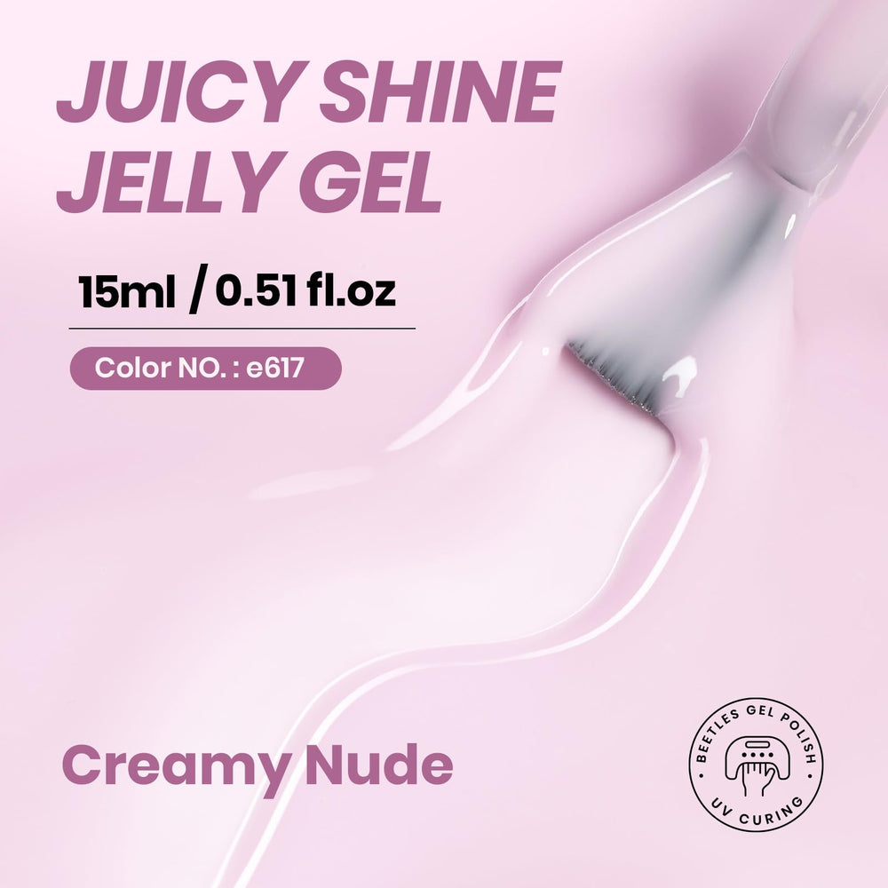 Beetles Nude Gel Polish swatch layer 1 shows translucent base for buildable color.
