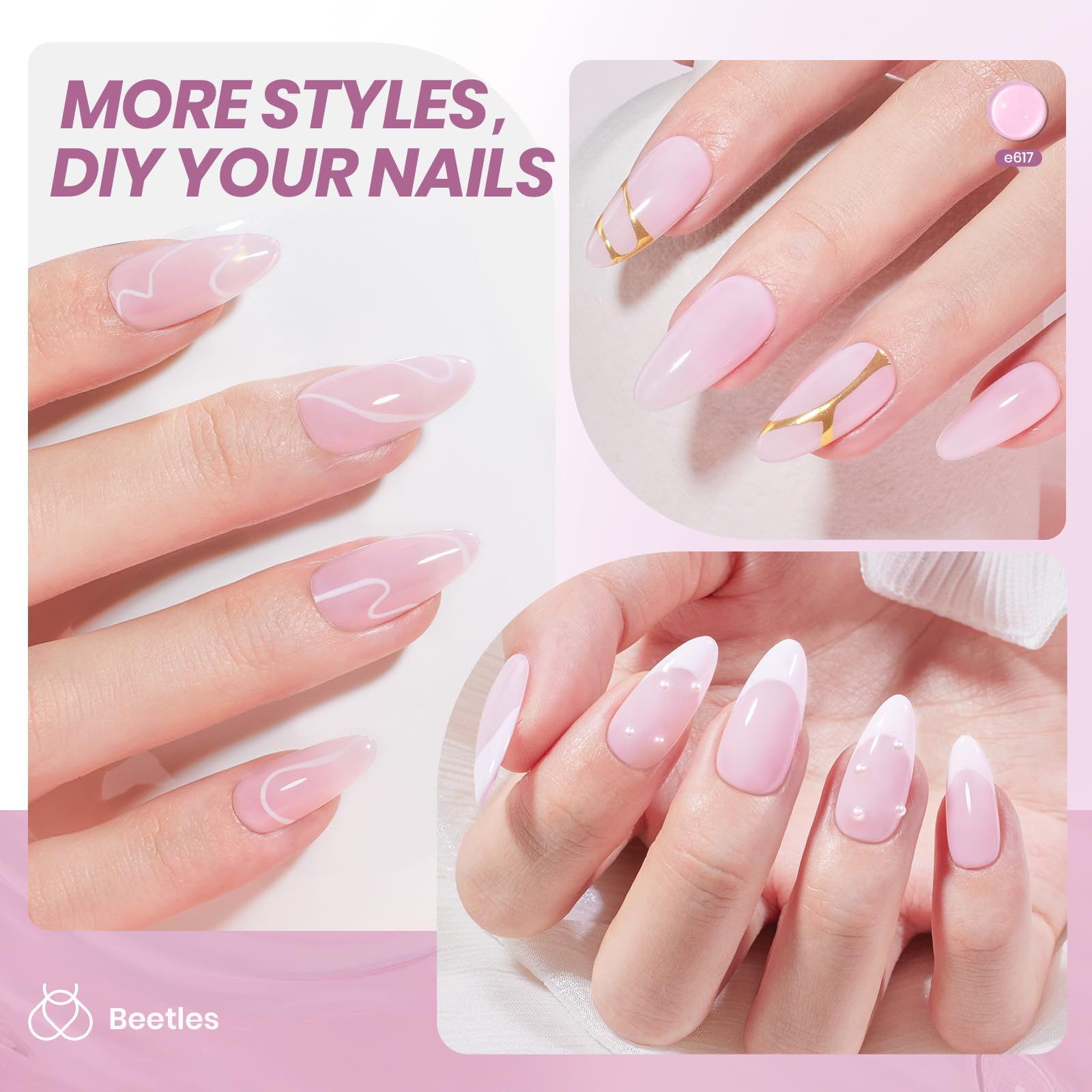 Beetles Nude Gel Polish manicure shows even application and glassy finish.