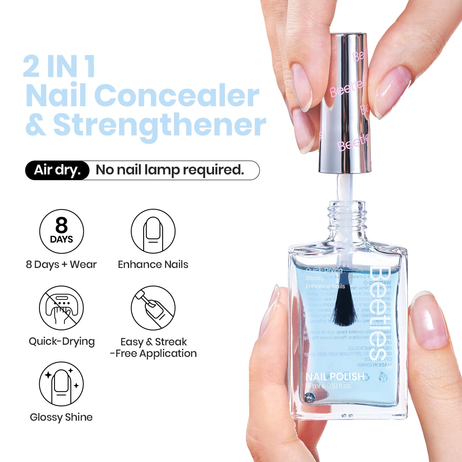 Beetles Ocean Blue Nail Polish brush close-up shows quick-dry performance